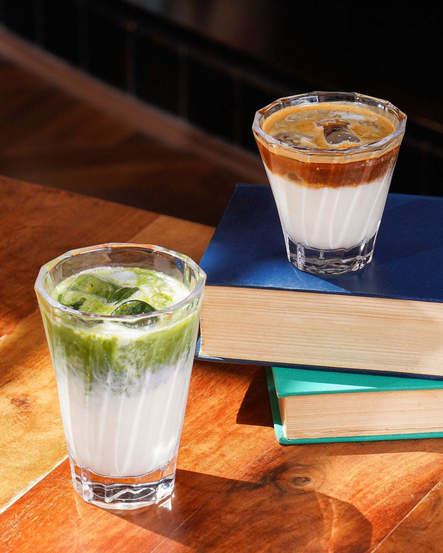 Iced matcha and iced latte