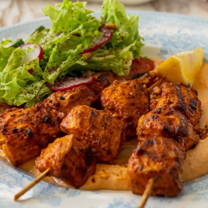 Chicken Kebeb with spicy hummus